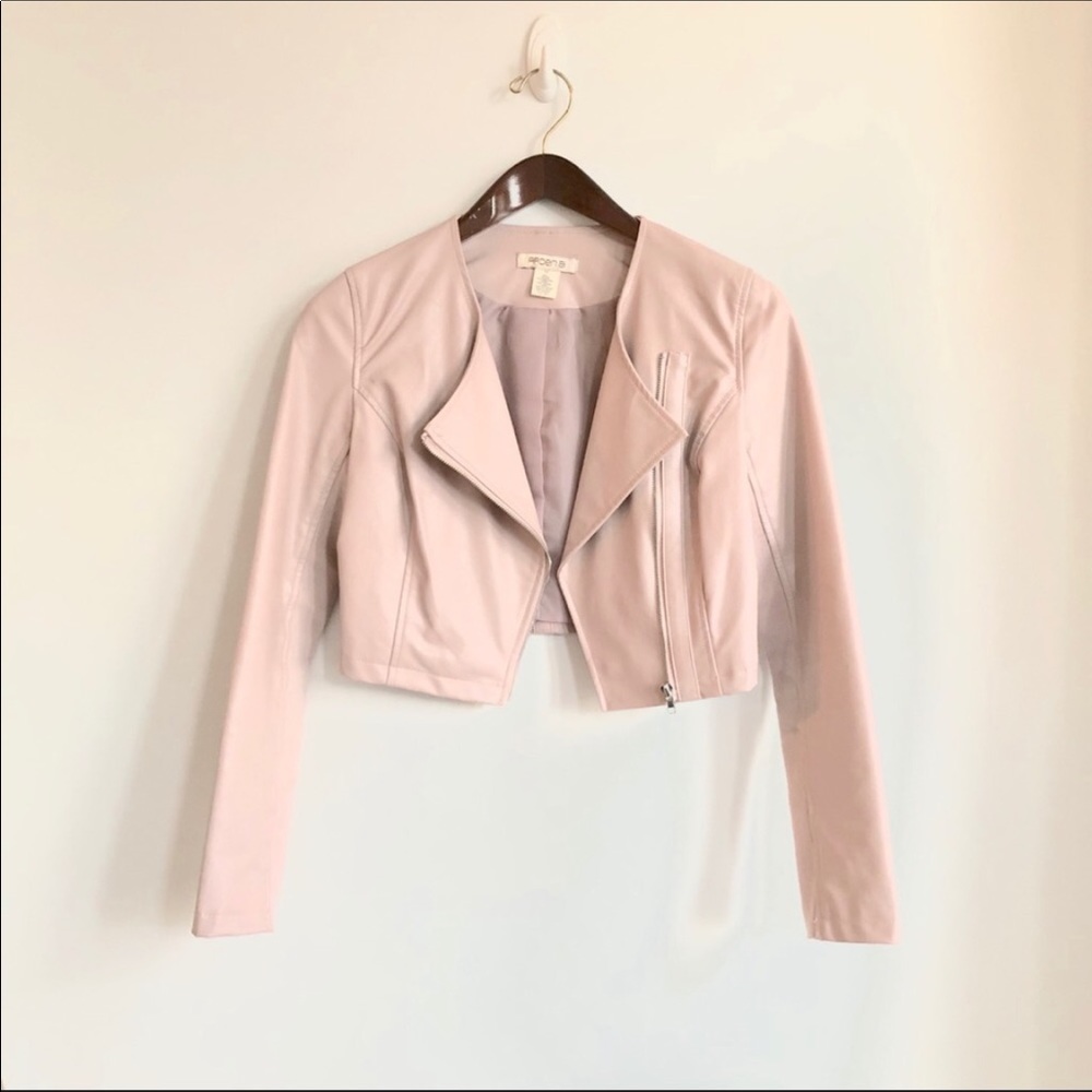 Arden B NWT Blush Faux Leather Crop Moto Jacket